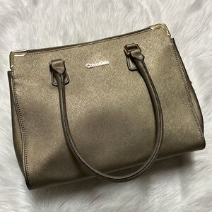 Calvin Klein bronze gold saffiano leather handbag